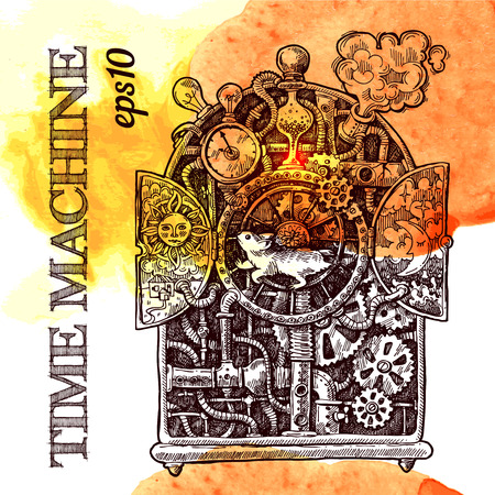 Beautiful hand drawn sketch steampunk mechanism. Time machine.のイラスト素材