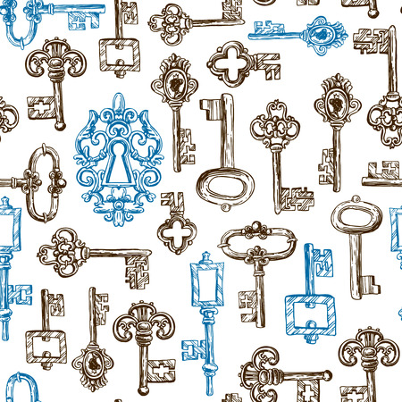 Beautiful hand drawn vector seamless pattern sketch keys for your designのイラスト素材