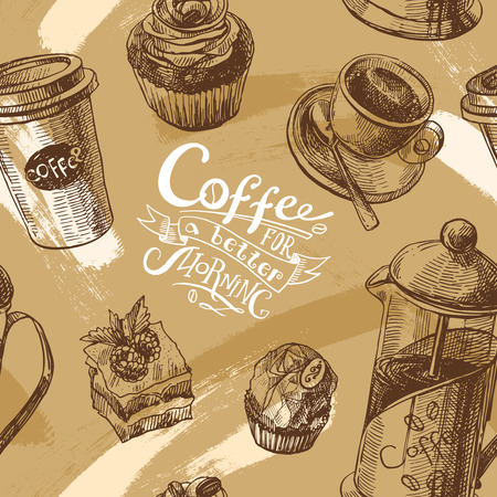 Hand drawn sketch seamless pattern coffee for you designのイラスト素材