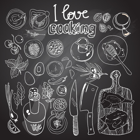 Beautiful hand-draw poster i love cooking for your designのイラスト素材