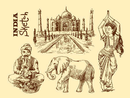 Set of vector hand drawn beautiful illustrations India for your designのイラスト素材