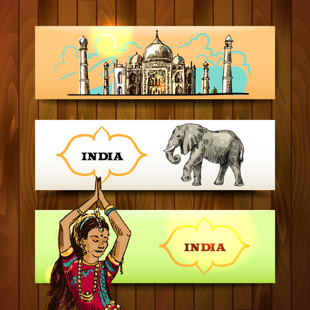 Set of vector hand drawn beautiful banners India for your designのイラスト素材