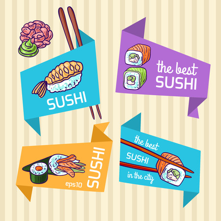 Beautifui hand drawn vector illustration sushi. Doodle style.のイラスト素材