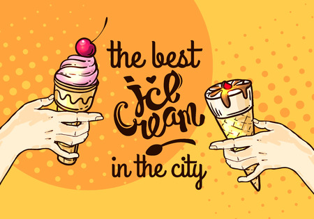 Beautiful hand drawn vector illustration ice cream. Different ice cream for your design.のイラスト素材