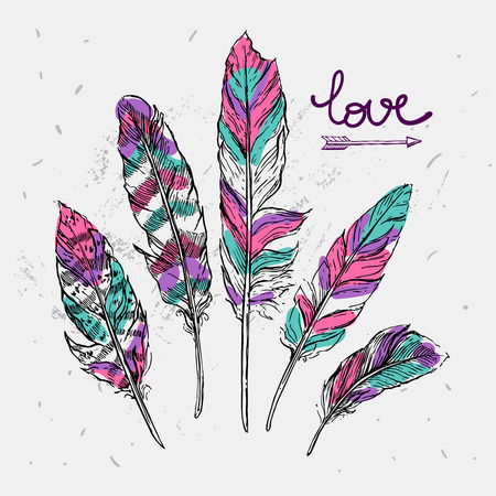 Beautiful hand drawn vector illustration feathers. Sketch feathers.のイラスト素材