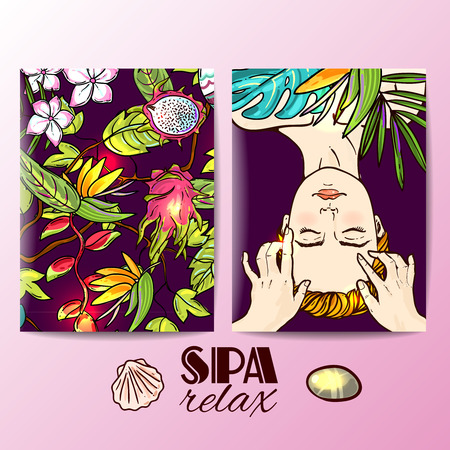 Beautiful hand drawn vector illustration spa salon. Spa woman waiting spa massage her face.のイラスト素材