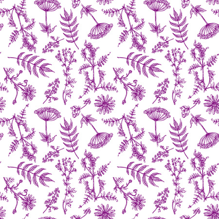 Beautiful hand drawn seamless pattern boho flowers. Flowers for boho-style  wedding invitations, boho prints. Decorative floral illustration with wildflowers.のイラスト素材