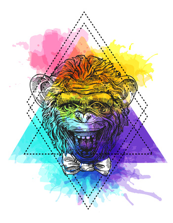 Beautiful hand drawn illustration head of monkey. Sketch style. Use for poster, tattoo, print for t-shirt.のイラスト素材