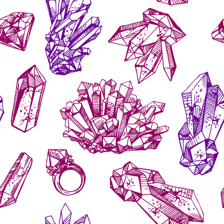 Beautiful hand drawn vector illustration sketching of crystals. Boho style drawing. Use for postcards, print for t-shirts, posters, wedding invitation, tissue, linensのイラスト素材