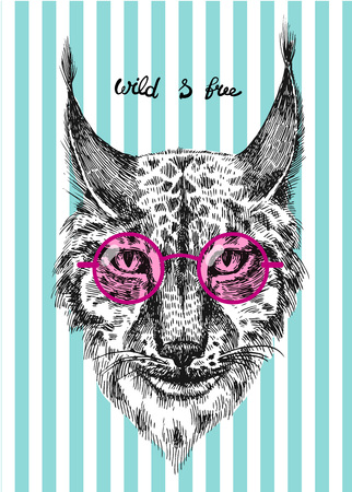 Beautiful hand drawn vector illustration sketching of lynx. Boho style drawing. Use for postcards, print for t-shirts, posters.のイラスト素材