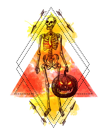 Happy Halloween. Hand-drawn vector illustration. Sketch style. Use for invitations, flyers, postcards advertisingのイラスト素材