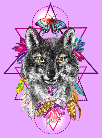 Illustration with wolfのイラスト素材