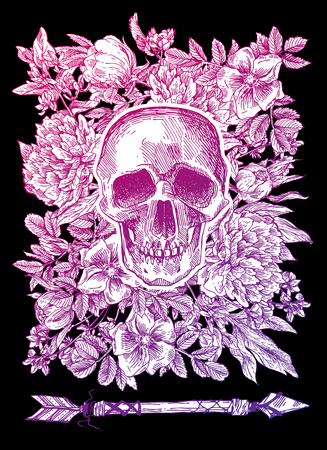 skull and flowersのイラスト素材