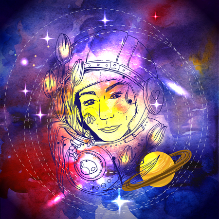 illustration woman spaceのイラスト素材