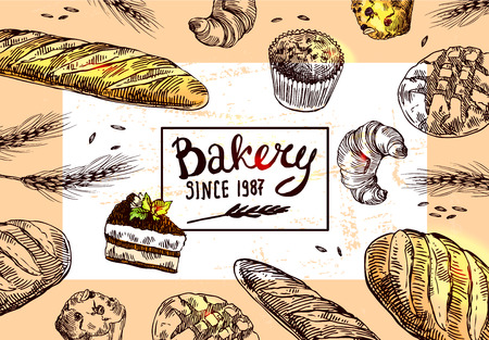 Hand drawn vector illustration bakery.のイラスト素材