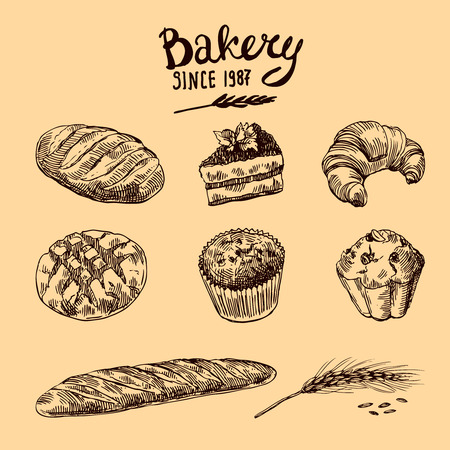 Hand drawn vector illustration bakery.のイラスト素材