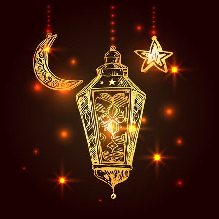 Illustration with lamps and stars. Ramadan kareem. Good for post card, Invitations.のイラスト素材