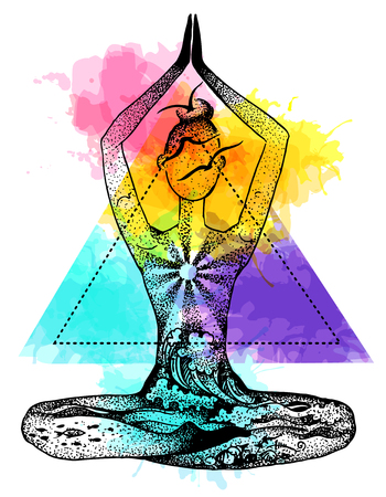 Yoga meditation pose. Graphic vector hand drawn illustration.のイラスト素材