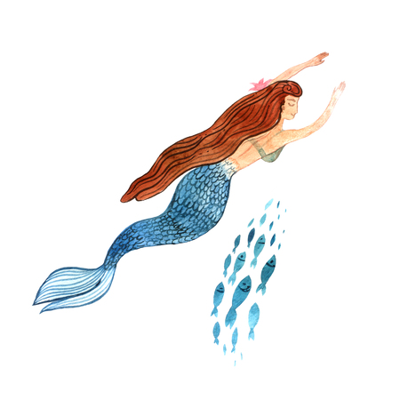 Hand drawn beautiful illustration watercolor mermaidの写真素材
