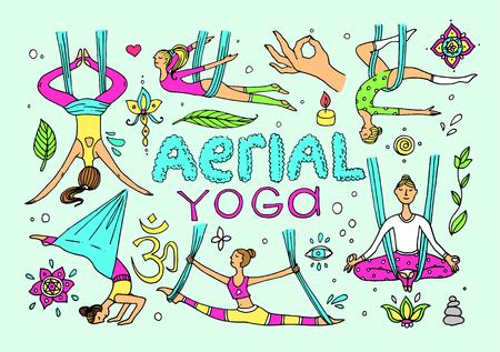 Beautiful hand drawn illustration aerial yoga.のイラスト素材