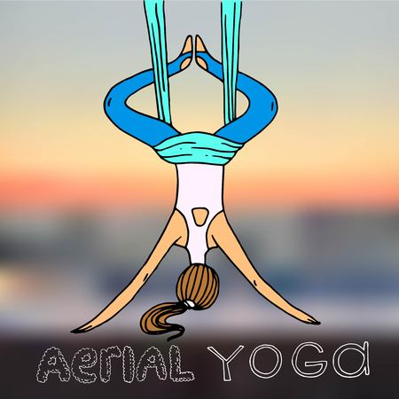 Beautiful hand drawn illustration aerial yoga.のイラスト素材
