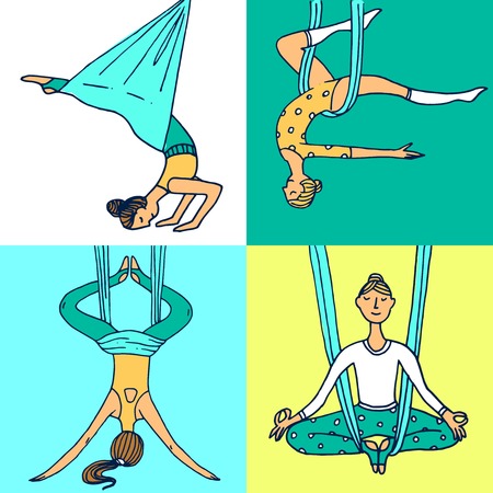 Beautiful hand drawn illustration aerial yoga.のイラスト素材