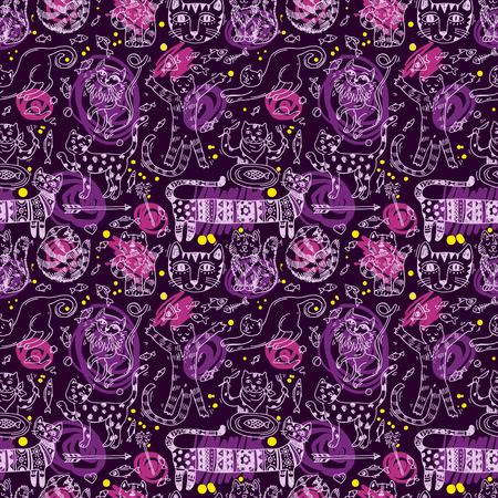 Beautiful hand drawn vector illustration cute cats.のイラスト素材