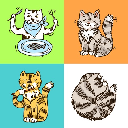 Beautiful hand drawn vector illustration cute cats.のイラスト素材