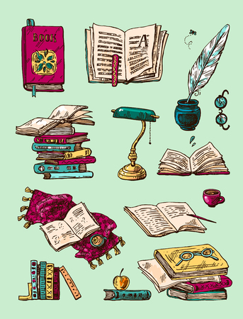 Beautiful hand drawn set of vector illustration reading the bookのイラスト素材