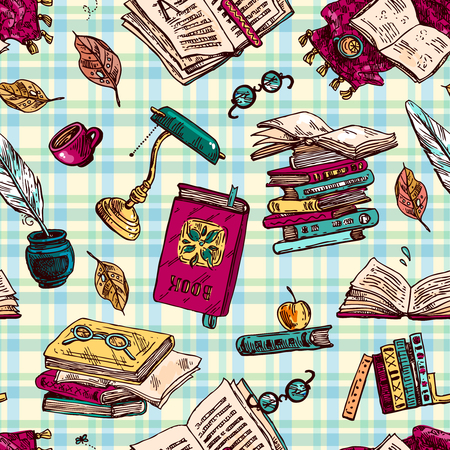 Beautiful hand drawn set of vector illustration reading the bookのイラスト素材