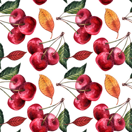 Hand painted watercolor seamless pattern berries and fruitsの写真素材
