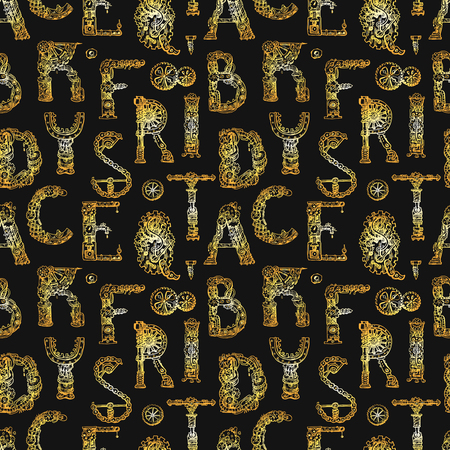 Hand drawn vector seamless pattern with mechanical letters.の写真素材