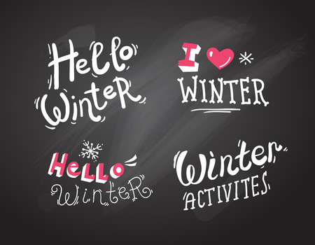 Winter sport lettering collection. hello my lovely winterのイラスト素材