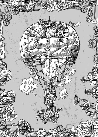 Hand drawn vector sketch illustration vintage aircraft.のイラスト素材