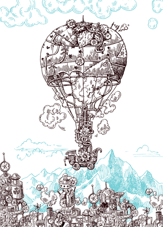 Hand drawn vector sketch illustration vintage aircraft.のイラスト素材