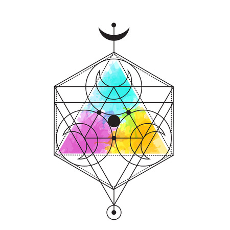 sacred geometry vector illustration with watercolor background.のイラスト素材