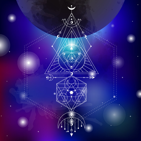 sacred geometry vector illustration on space background.のイラスト素材