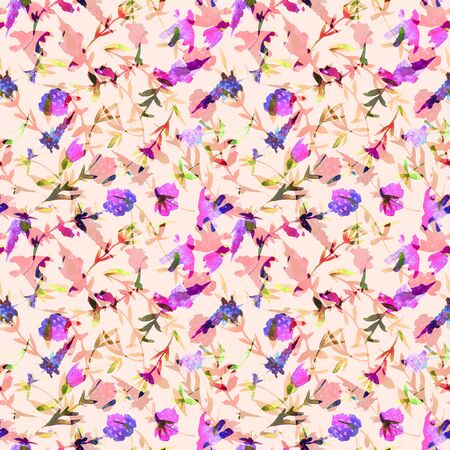 Floral watercolor seamless pattern. Hand painted pattern with wildflowers thyme.の写真素材