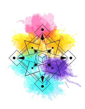 sacred geometry vector illustration black and white  set. Good for design of yoga mat and clothes. Boho style.のイラスト素材