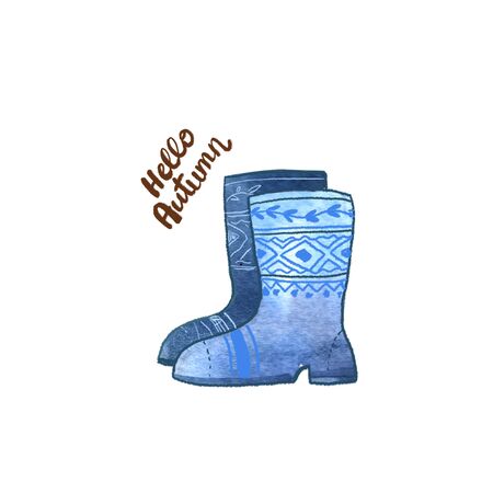 Autumn watercolor element. Cartoon style. Hello autumn.の写真素材