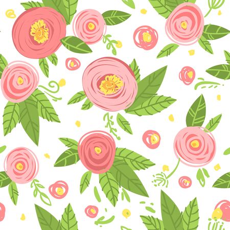 Rose pattern. Hand drawn floral vector seamless pattern.のイラスト素材