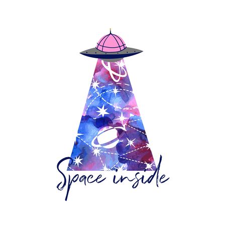 Flying saucer. UFO. Hand drawn space poster.のイラスト素材