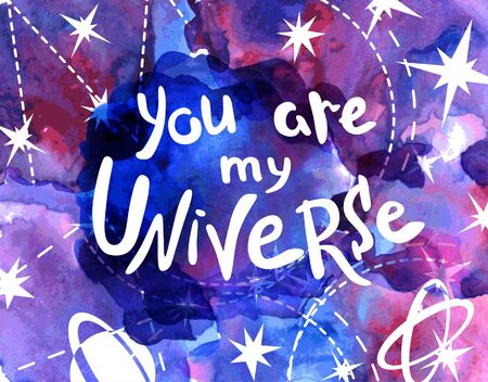 Space postcard for Valentines Day. Lettering you are my universe.のイラスト素材