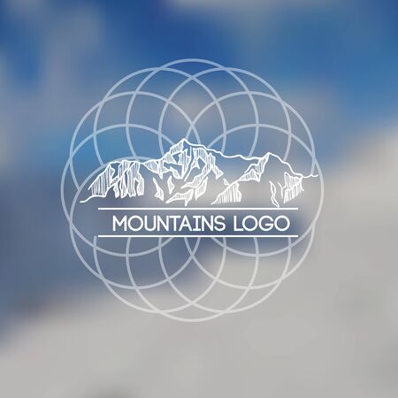 Mountains lodo. Emblem with stylized mountain landscape for design.のイラスト素材