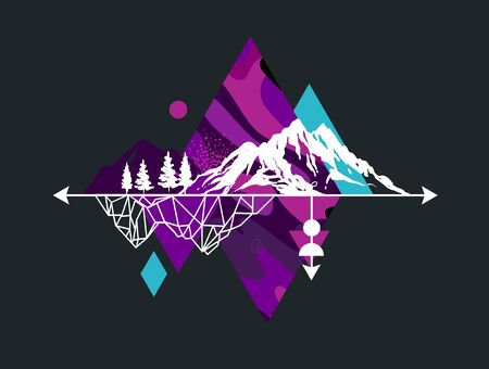 Mountains composition. Boho style vector illustration. Beautiful mountains landscape.のイラスト素材