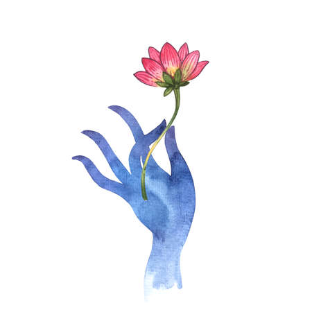 Buddha watercolor illustration. Hand drawn boho style print for yoga stuff.の写真素材