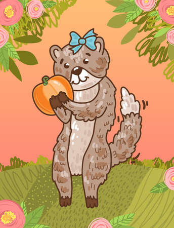 Weasel beast cartoon. vector illustration for children.のイラスト素材
