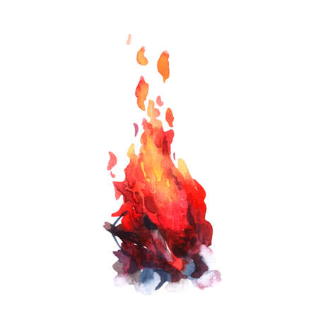 Bonfire. Hiking in mountains. Hand drawn watercolor illustrations.の写真素材