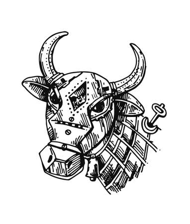 Mechanical cow. Hand drawn vector illustration steampunk style.のイラスト素材