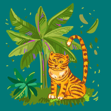 Tiger vector illustration. Hand drawn beautiful tiger. Symbol of 2022 new year.のイラスト素材
